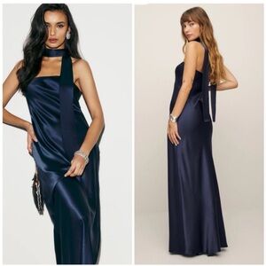 Reformation Oren Silk Dress Navy